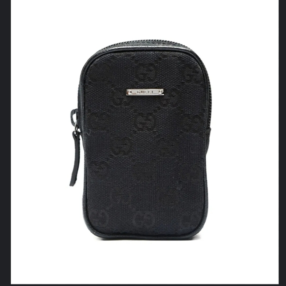Gucci Black Canvas Pouch Card Case Mini Denim Black Logo Bag